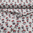 Cotton Disney Minnie Classic Hearts fabric - Disney licensed cotton fabric with classic drawings of the character Minnie where the color red predominates, and a background with tiny hearts. The fabric is 140cm wide and its composition is 100% cotton.