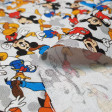 Tela Algodón Disney Personajes Collage Blanco - Tela de algodón popelín licencia con dibujos de clásicos personajes Disney como Mickey Mouse, Donald, Pluto... formando un collage sobre un fondo blanco. La tela mide 140cm de ancho y su composición 100% alg