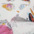 Tela Algodón Disney Princesas Frases - Tela de algodón licencia Disney con dibujos de las princesas Aurora, Ariel, Cenicienta, Mulán, Vaiana y Rapuntzel en la que aparecen frases y simbología de cada película en cada una de ellas sobre un fondo blanco. La