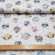 Cotton Disney Princesses Polka Dots fabric - Disney cotton fabric with the drawings of princesses such as Bella, Ariel, Rapuntzel, Snow White, Cinderella and Aurora on a white background with large and small colored dots.