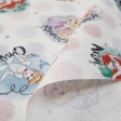 Cotton Disney Princesses Polka Dots fabric - Disney cotton fabric with the drawings of princesses such as Bella, Ariel, Rapuntzel, Snow White, Cinderella and Aurora on a white background with large and small colored dots.