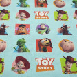 Cotton Disney Toy Story Patches fabric - Disney licensed cotton fabric featuring the characters from the animated film Pixar Toy Story on a light background. The fabric is 150cm wide and its composition is 100% cotton.
