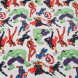 Cotton Marvel Avengers Gray Characters fabric - Licensed patchwork cotton fabric with drawings of the Marvel characters, the Avengers. The incredible Hulk, Ironman, Captain America, Thor and Black Widow appear on a gray background. The fabric measures 110