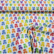 Cotton Star Wars Rainbow Imperial Helmets fabric - Cotton fabric with drawings of helmets of the imperial soldiers from the famous Star Wars saga in a multicolored “rainbow” style on a white background. The fabric is 150cm wide and its composition 100% co