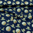 Cotton Disney Star Wars The Mandalorian Baby Yoda Navy Blue fabric - Disney licensed cotton fabric from the Star Wars The Mandalorian series from the Disney+ channel, where the character The Child (Baby Yoda) appears in small ships on a navy blue backgrou