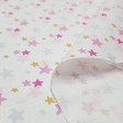 Cotton Colorful Stars fabric - Cotton poplin fabric with colorful star patterns on a white background. The fabric is 140cm wide and its composition is 100% cotton