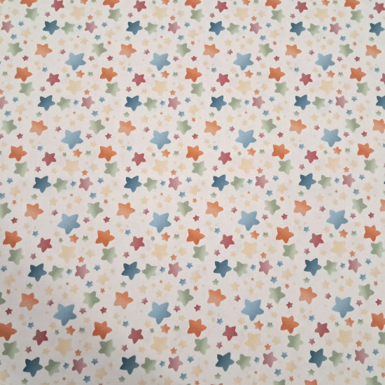 Cotton Multicolored Stars Illusion fabric Cotton Multicolored Stars Illusion fabric - Cotton poplin fabric with multicolored star patterns in a gradient effect on a white background. The fabric is 150 cm wide and is made of 100% cotton.
