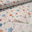 Cotton Multicolored Stars Illusion fabric Cotton Multicolored Stars Illusion fabric - Cotton poplin fabric with multicolored star patterns in a gradient effect on a white background. The fabric is 150 cm wide and is made of 100% cotton.