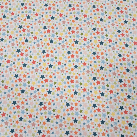 Tela Algodón Estrellas Colores Robotic Algodón Estrellas Colores Robotic - Tela de popelín algodón con dibujos de estrellas de colores en varios tamaños sobre un fondo de cuadrícula. La tela mide 150cm de ancho y su composición 100% algodón.