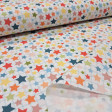 Tela Algodón Estrellas Colores Robotic Algodón Estrellas Colores Robotic - Tela de popelín algodón con dibujos de estrellas de colores en varios tamaños sobre un fondo de cuadrícula. La tela mide 150cm de ancho y su composición 100% algodón.