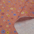 Cotton Flowers Daisies Colors Coral Background fabric - Ideal fabric for Patchwork of 100% cotton composition with drawings of flowers and daisies in colors and sizes on an orange coral background. The fabric is 150cm wide and its composition is 100% cott