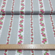 Cotton Roses and Polka Dots Gray fabric - Cotton fabric with drawings of white borders with roses and white polka dots on a gray background. The fabric is 140cm wide and its composition is 100% cotton.