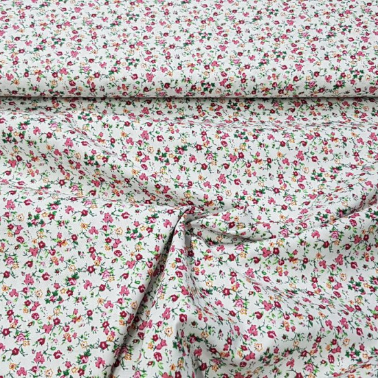 Cotton Flowers Pink Green Yellow fabric - 100% cotton fabric with flower patterns of many colors and types. Pink colors predominate, through green, white and yellow. This fabric is ideal for decorations, accessories, Patchwork and much more. The fabric is