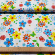 Cotton Hawaii Flowers fabric - Cotton fabric with large flower patterns in bright colors on various color backgrounds to choose from. The fabric is 150cm wide and its composition is 100% cotton.