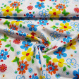 Cotton Hawaii Flowers fabric - Cotton fabric with large flower patterns in bright colors on various color backgrounds to choose from. The fabric is 150cm wide and its composition is 100% cotton.