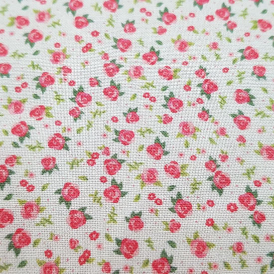 Cotton Tiny Roses fabric - Cotton poplin fabric with tiny rose drawings on a white background. This cotton fabric is perfect for your Patchwork projects. The fabric is 150cm wide and its composition is 100% cotton.