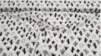 Tela Algodón Cactus Blanco Negro - Tela de algodón fina tipo popelín con dibujos de figuras de cactus en blanco y negro. La tela mide 145cm de ancho y su composición 100% algodón.