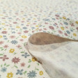 Cotton Flowers Mini Rustic Background fabric - Organic cotton poplin fabric with small colorful flower patterns on a rustic / unbleached background. The fabric is 150cm wide and its composition is 100% cotton.