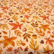 Cotton Autumn Branches fabric - Cotton poplin fabric with designs of branches and leaves in autumnal tones, chestnuts, and mushrooms on a light background. The fabric is 150 cm wide and is made of 100% cotton.