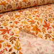 Cotton Autumn Branches fabric - Cotton poplin fabric with designs of branches and leaves in autumnal tones, chestnuts, and mushrooms on a light background. The fabric is 150 cm wide and is made of 100% cotton.