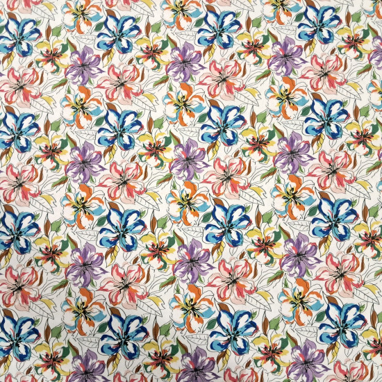 Algodón Flores Mimosa Etnia - Tejido de popelín algodón con dibujos de flores mimosas sobre fondo blanco. La tela mide 150cm de ancho y su composición 100% algodón.