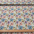 Algodón Flores Mimosa Etnia - Tejido de popelín algodón con dibujos de flores mimosas sobre fondo blanco. La tela mide 150cm de ancho y su composición 100% algodón.