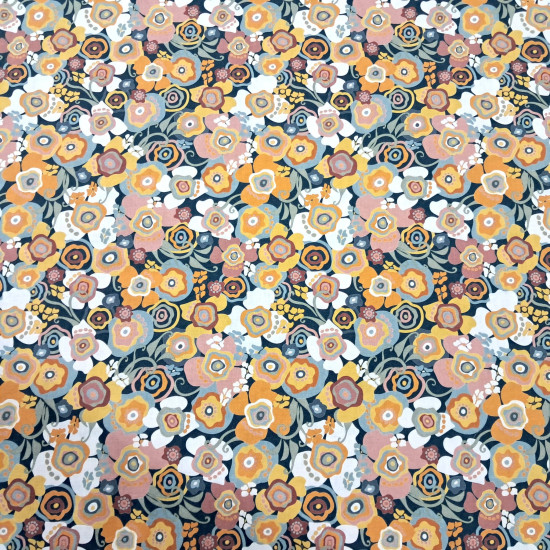 Cotton Abstract Floral Flash fabric Cotton Abstract Floral Flash fabric - 100% organic cotton poplin-type fabric with flower drawings of many colors and types. Ocher colors predominate, going through green, white and yellow. This fabric is ideal for clothing and decorations, accessories, Pa
