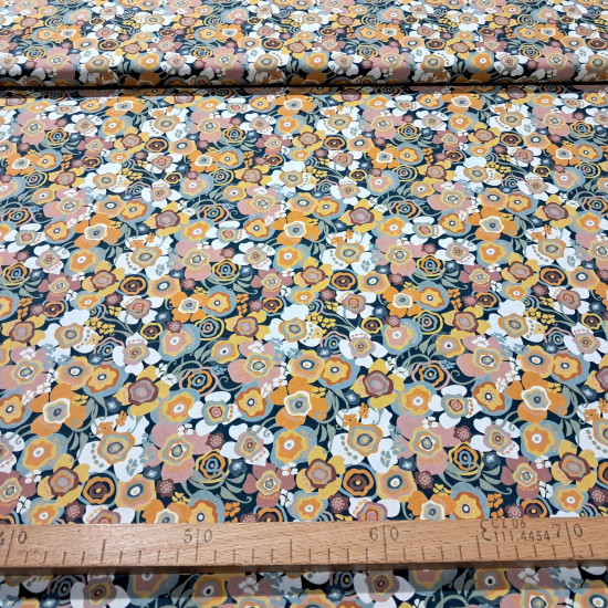 Cotton Abstract Floral Flash fabric Cotton Abstract Floral Flash fabric - 100% organic cotton poplin-type fabric with flower drawings of many colors and types. Ocher colors predominate, going through green, white and yellow. This fabric is ideal for clothing and decorations, accessories, Pa