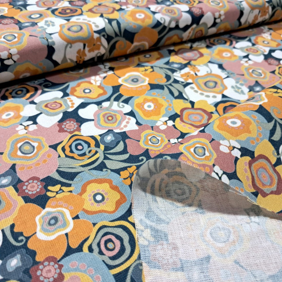 Cotton Abstract Floral Flash fabric Cotton Abstract Floral Flash fabric - 100% organic cotton poplin-type fabric with flower drawings of many colors and types. Ocher colors predominate, going through green, white and yellow. This fabric is ideal for clothing and decorations, accessories, Pa