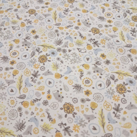 Cotton Flowers Birds Hearts