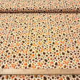 Tela popelín algodón fondo claro con estampado de piñas castañas y hojas naranjas