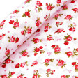 Tela Algodón Rosas Clásicas Fondo Blanco Tela de popelín 100% algodón con estampado de ramilletes de rosas rojas sobre fondo blanco.