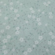Cotton Little Flowers Mint fabric - Cotton poplin fabric with small white flower patterns on a mint green background. The fabric is 150cm wide and its composition is 100% cotton.