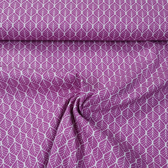 Cotton Geometric Shapes Fuchsia fabric - Cotton fabric with geometric patterns making the shape of leaves in white strokes on a pink background. The fabric measures 150cm and its composition is 100% cotton