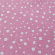 Algodón Manchas Blancas Rosa - Tela de algodón con dibujos de manchas o salpicaduras blancas sobre un fondo de color rosa. La tela mide 140cm de ancho y su composición 100% algodón.