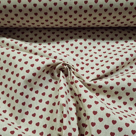 Cotton Linen Style Hearts fabric - Cotton fabric with drawings of hearts on a linen-style background. The fabric is 150cm wide and its composition is 100% cotton.