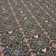 Cotton Geometric Hearts Mosaic fabric Cotton Geometric Hearts Mosaic fabric - Cotton poplin fabric with ornamental designs forming hydraulic-style mosaics and circles with hearts on a brown background. The fabric is 150 cm wide and is made of 100% cotton.
