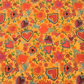 Algodón Corazones Alados Flores