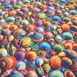 Tela Algodón Conchas Colores Splash Algodón Conchas Colores Splash - ¡Lleva la magia del océano a tus costuras! Esta tela de popelín 100% algodón presenta un vibrante estampado de caracolas, conchas y estrellas de mar en una paleta de colores degradados que pare