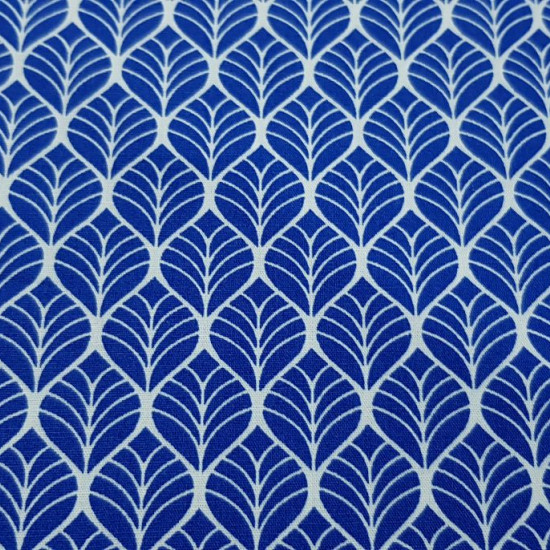 Cotton Geometric Shapes Blue fabric - Cotton fabric with drawings of geometric shapes in white strokes on a blue background The fabric is 150cm wide and its composition 100% cotton