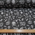 Cotton Rock Skulls fabric - Cotton fabric digital printing with drawings of rock skulls, guitars, sunglasses, rock phrases... in contrasting black and white color. The fabric is 140cm wide and its composition is 100% cotton.