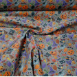Cotton Halloween Party Candy fabric - Cotton Halloween themed fabric with drawings of pumpkins, masks, witch hats, candies... on a gray background. The fabric is 140cm wide and its composition is 100% cotton.