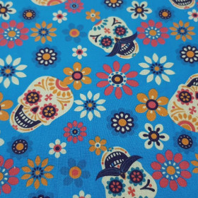 Cotton Floral Skulls Blue Cotton Floral Skulls Blue