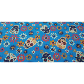 Algodón Calaveras Florales Azul