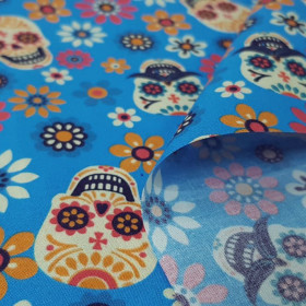 Cotton Floral Skulls Blue Cotton Floral Skulls Blue