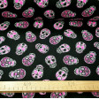 Cotton Skulls Neon Fuchsia fabric - Cotton fabric with drawings of skulls in striking neon color in fuchsia on a black background. The fabric is 150cm wide and its composition is 100% cotton.