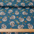 Tela Algodón Calaveras Calacas Flores - Tela de algodón con dibujos de calaveras grandes y fondo floral en diferentes colores. La tela mide 150cm de ancho y su composición 100% algodón.