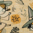 Cotton Halloween Magic School fabric - Cotton fabric with drawings of wizard characters on magic brooms on a background in orange tones where Halloween-related objects appear. It also reminds us of the characters from the famous Harry Potter saga. The fab