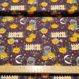 Cotton Halloween Funny Pumpkins fabric - Organic cotton poplin fabric with pictures of funny pumpkins in the cemetery, where bats, tombstones and other themed objects of the Halloween celebration also appear. The fabric is 150cm wide and its composition i