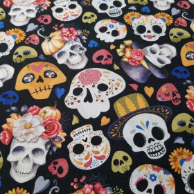 Algodón Calaveras Mexicanas Colores Fondo Negro